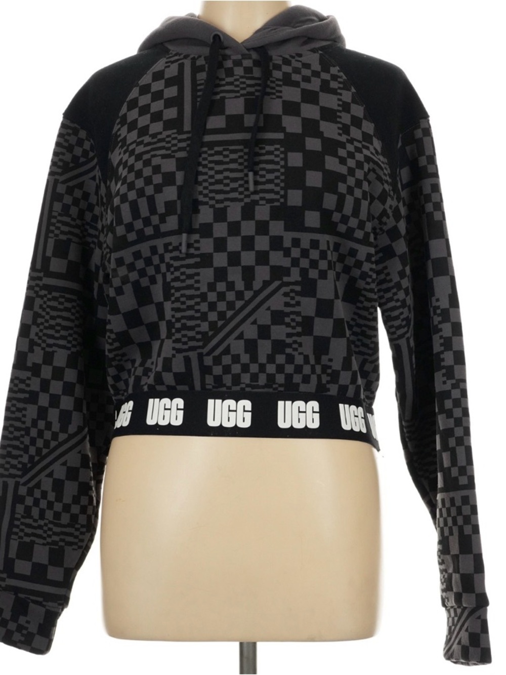 UGG Women’s Black & Charcoal Patterned Logo Hem Hoodie